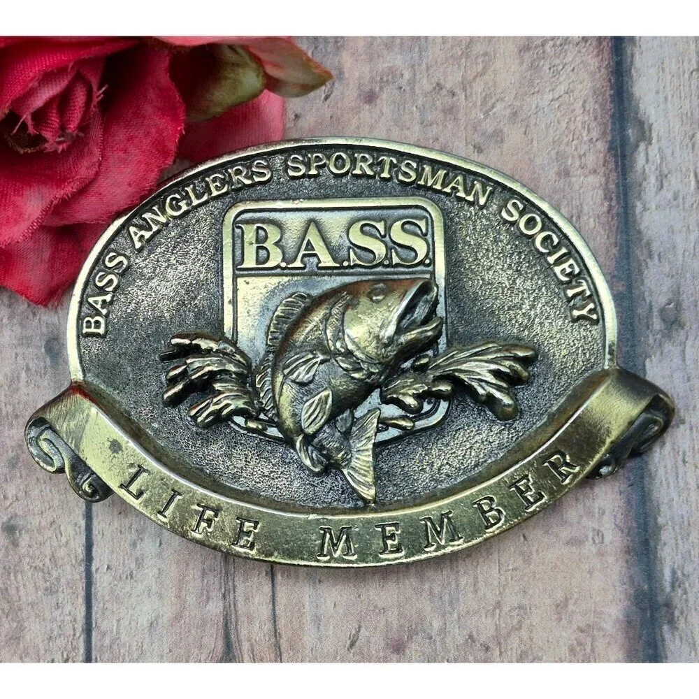 Bass Anglers Sportsman Society Belt Buckle Lifetime Life Member Fishing Brass